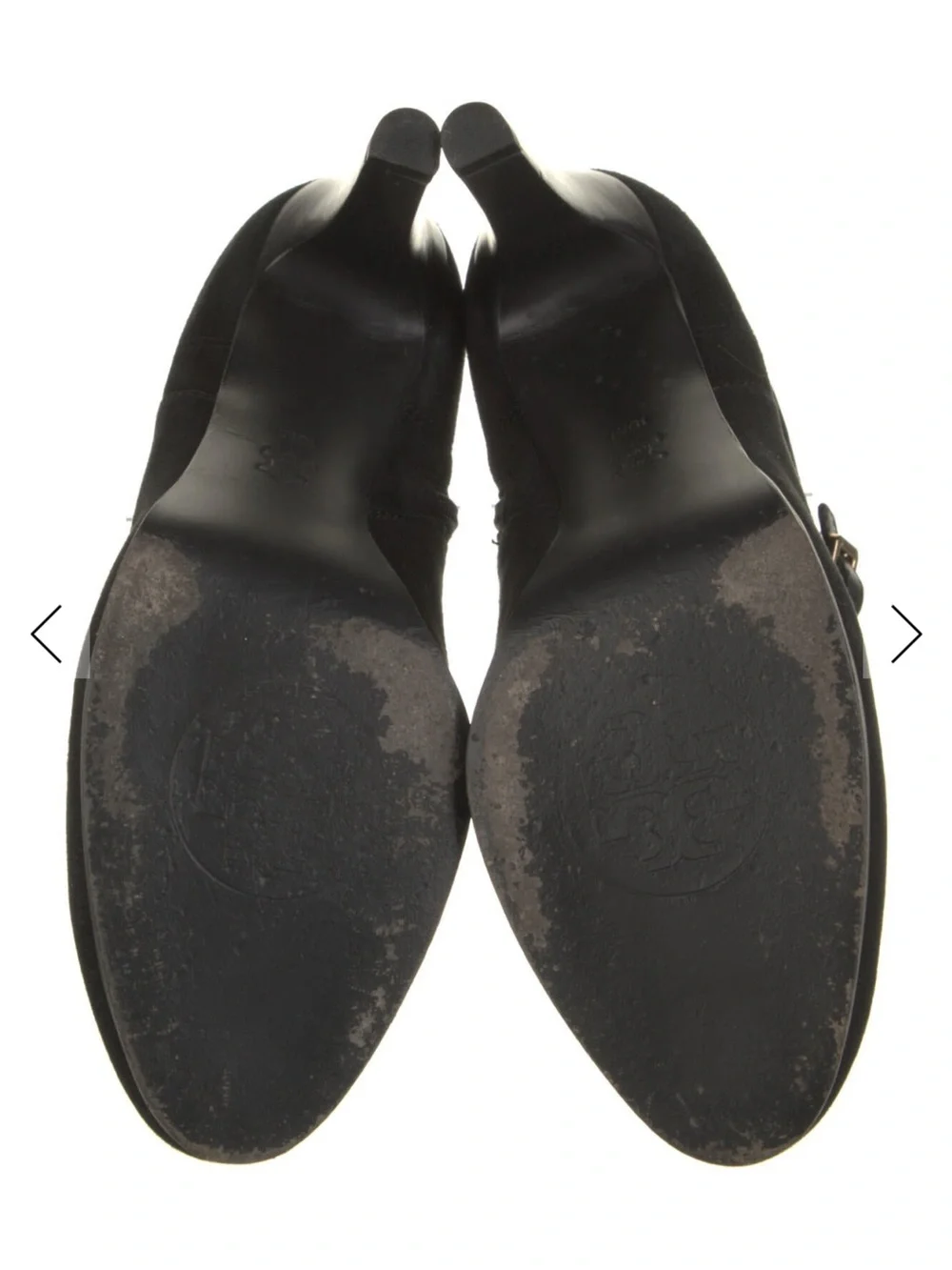 Tory Burch Black Suede Ankle Boot with Gold Buckle